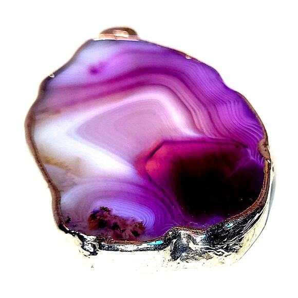 BoHo Silver Plated Banded Agate Pendant - Picture 3 of 12